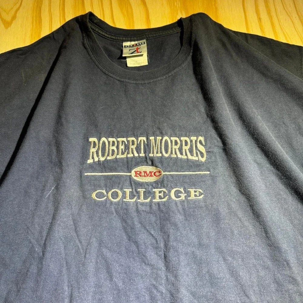 Vintage Jerzees Robert Morris College T-Shirt Navy Blue XL 90s Y2K RMC